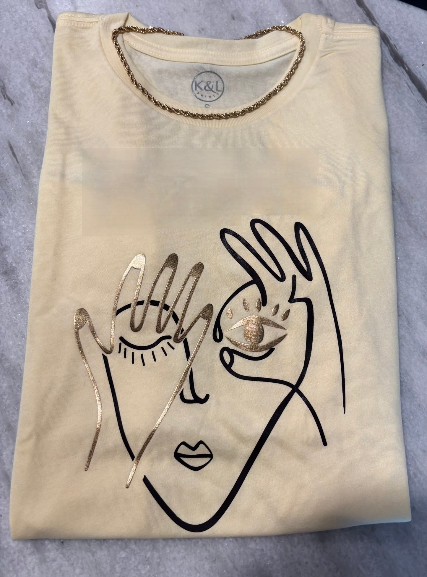 Face Design Gold T-shirt for woman Trending