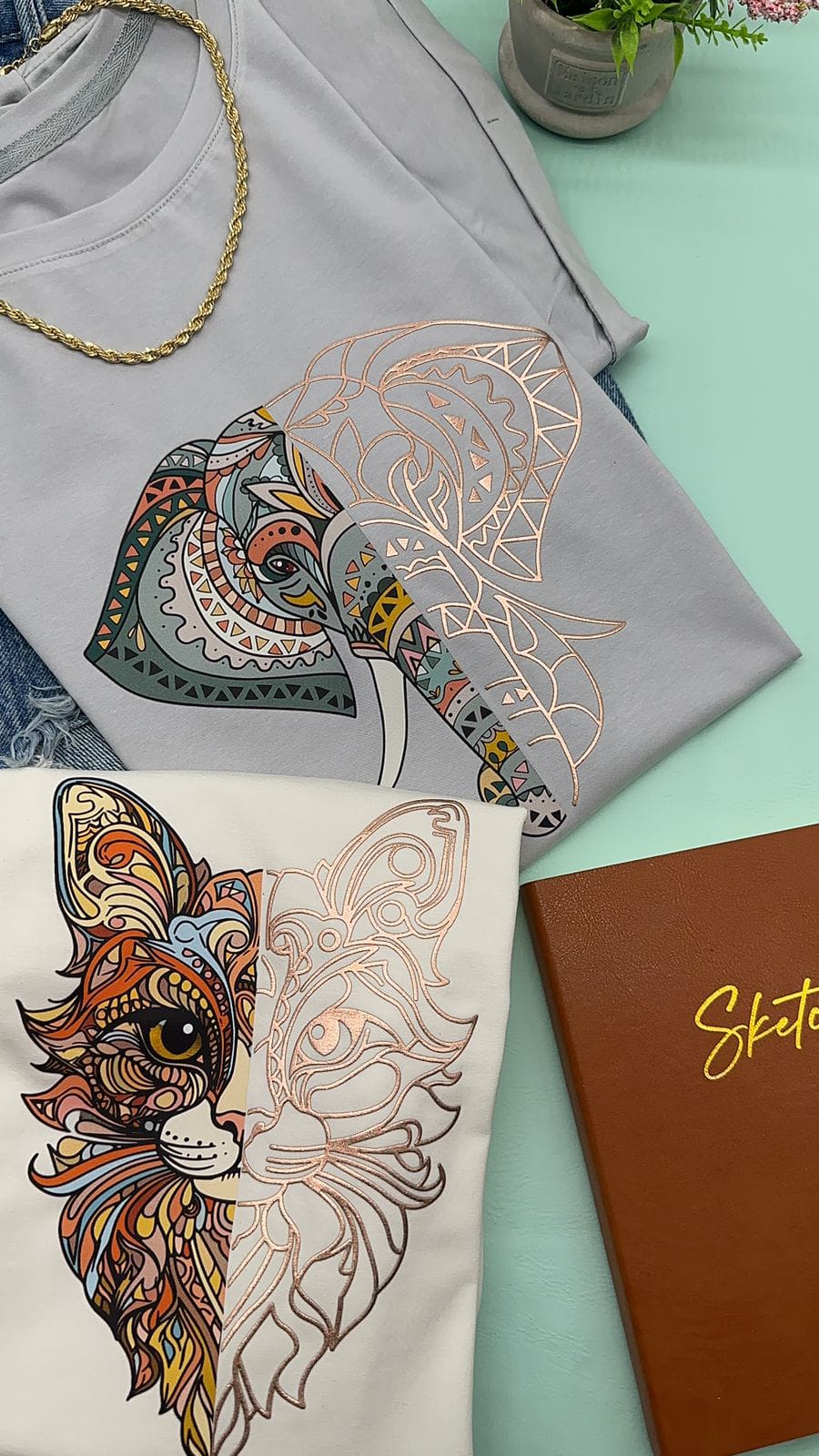 Elephant/Gold designs T-shirt for woman Trending