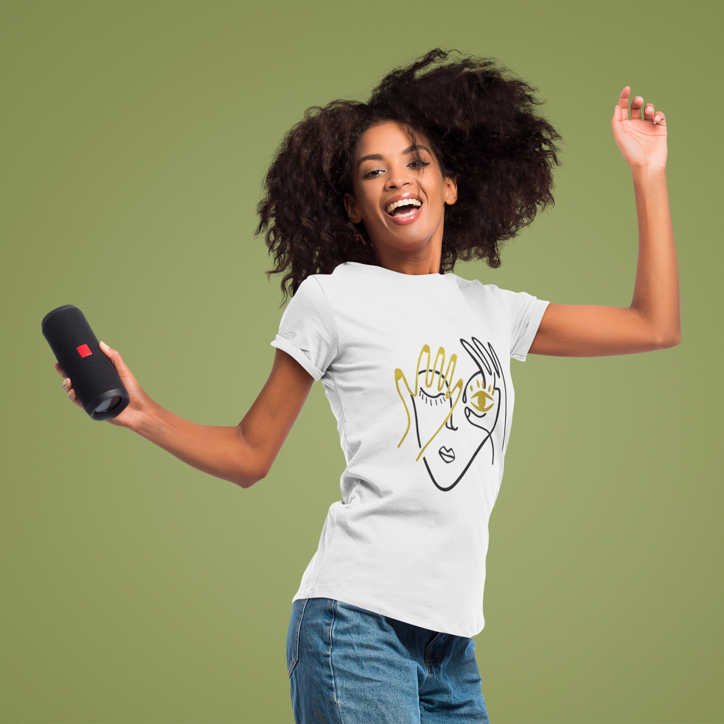 Face Design Gold T-shirt for woman Trending