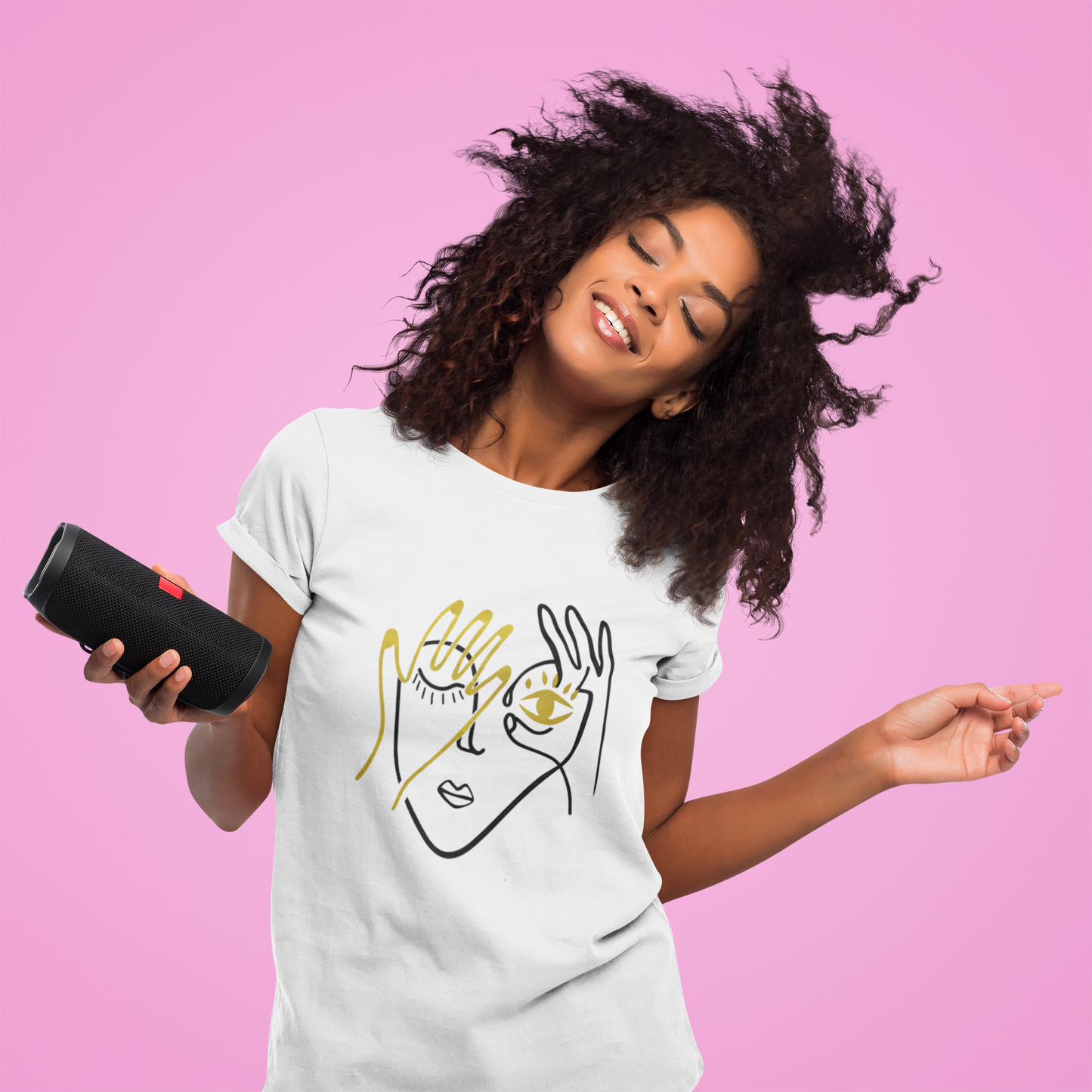 Face Design Gold T-shirt for woman Trending