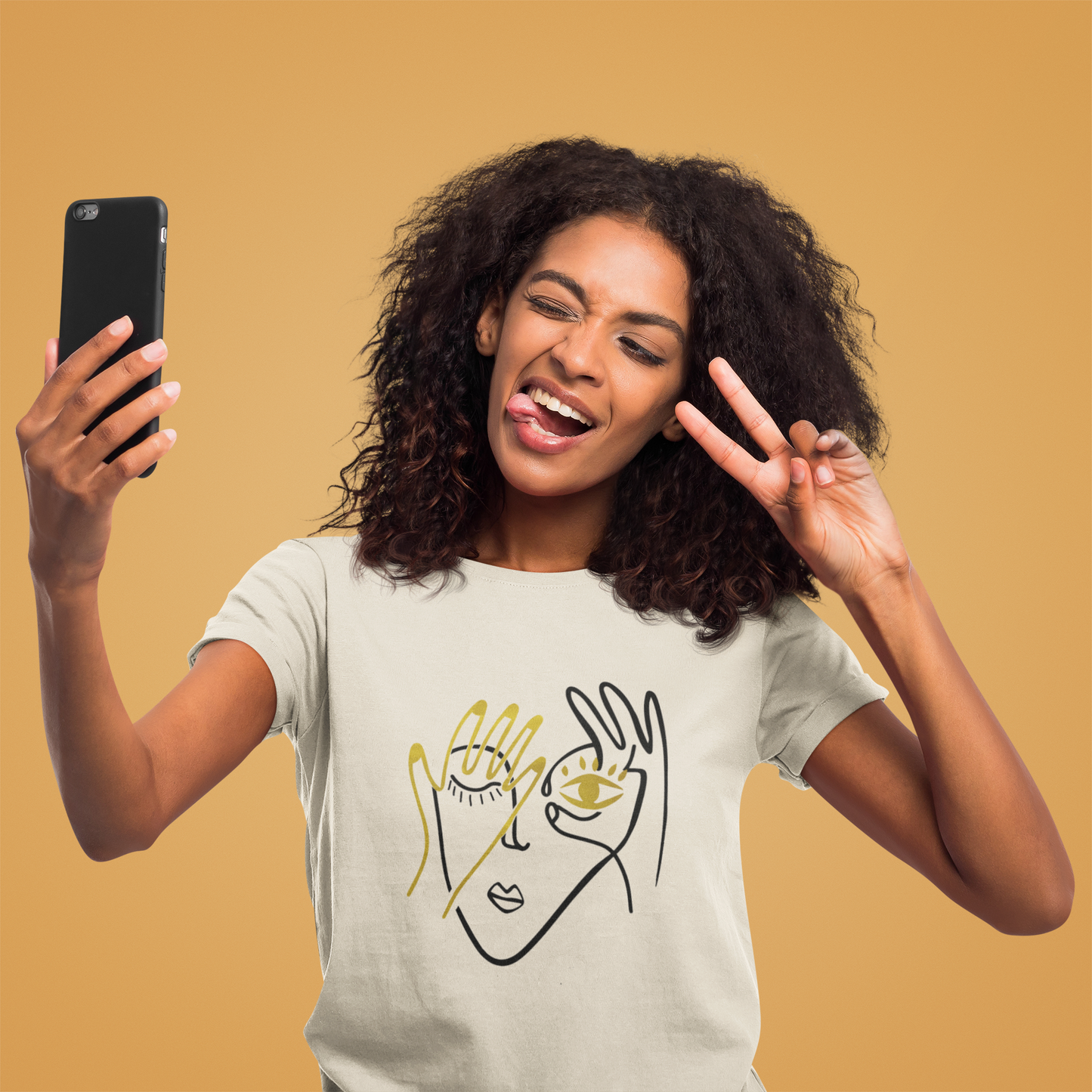 Face Design Gold T-shirt for woman Trending