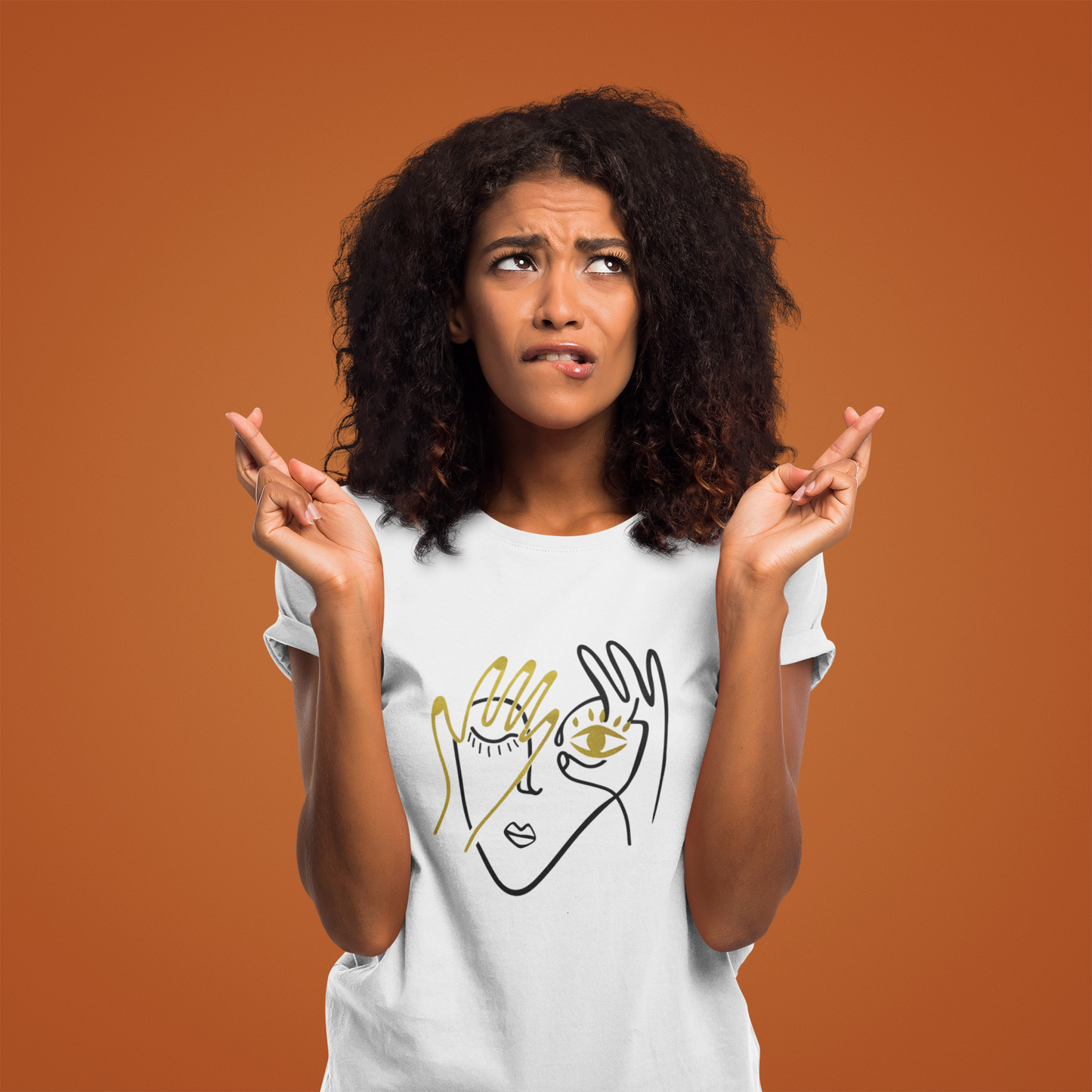Face Design Gold T-shirt for woman Trending