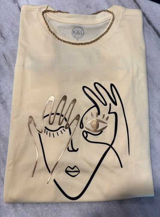 Face Design Gold T-shirt for woman  Trending