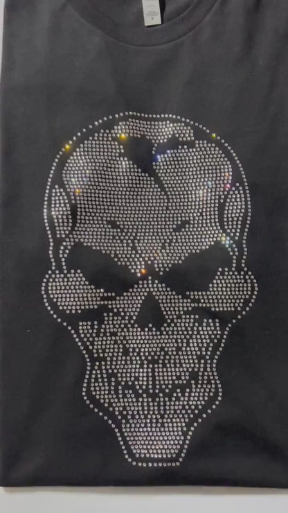 Rhinestone Skull T-shirt in black and white. K&L Print Boutique